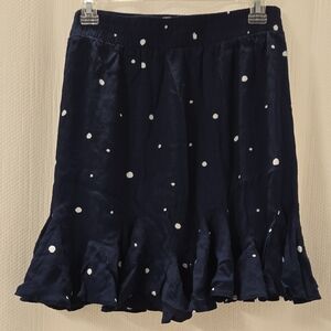 LOFT Dark Blue A-Line Skirt with White Polka Dots